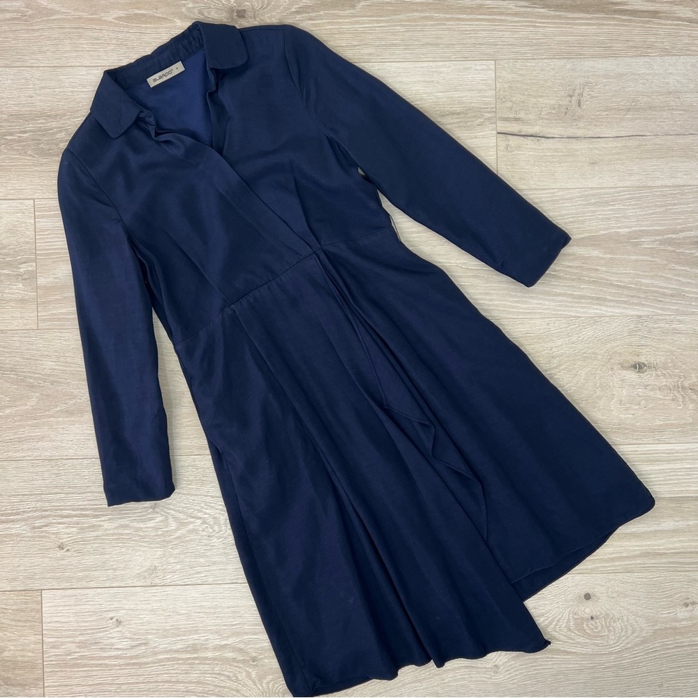 Alaroo Navy Blue Faux Wrap Collared Shirt Dress